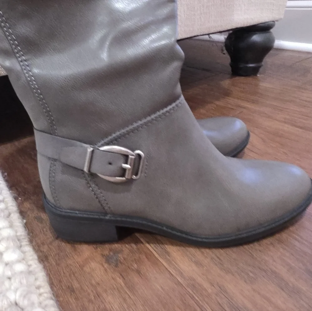 Baretrap Womens Sasson Tall Shaft Riding Boot Size 8.5 Faux Leather Gray Comfort